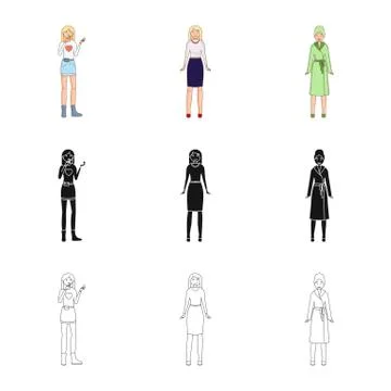 Vector illustration of posture and mood logo. Collection of posture and female Stock-Illustration