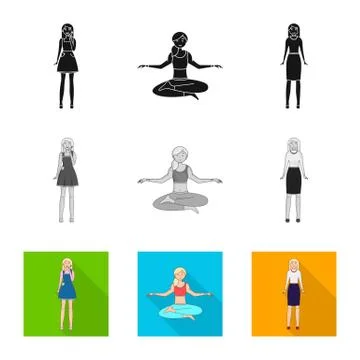 Vector illustration of posture and mood symbol. Collection of posture and female Stockillustratie