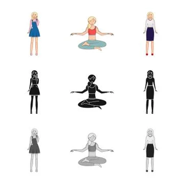 Vector illustration of posture and mood icon. Collection of posture and female Illustrazione stock