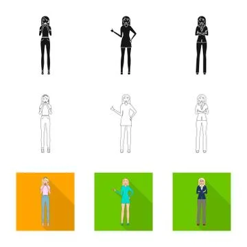 Vector illustration of posture and mood symbol. Set of posture and female stock イラスト素材