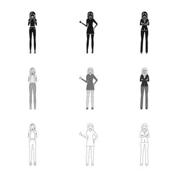 Vector illustration of posture and mood symbol. Set of posture and female stock Illustrazione stock