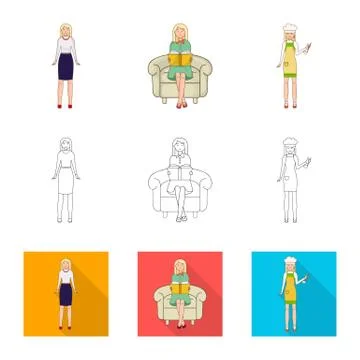 Vector illustration of posture and mood sign. Collection of posture and female 스톡 일러스트