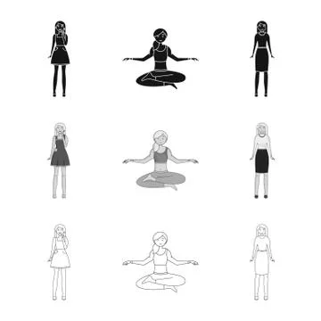 Vector illustration of posture and mood logo. Set of posture and female stock Stock Illustration
