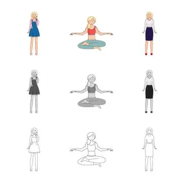 Vector illustration of posture and mood sign. Collection of posture and female Stock Illustration