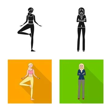 Vector illustration of posture and mood icon. Collection of posture and female Stock Illustration