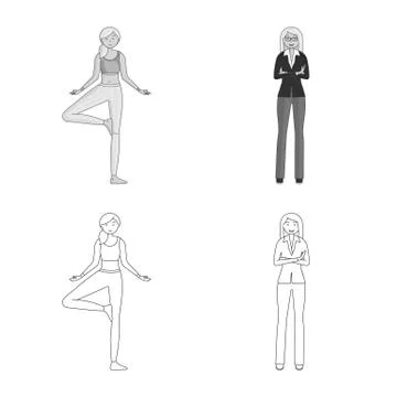 Vector illustration of posture and mood symbol. Collection of posture and female Stock Illustration