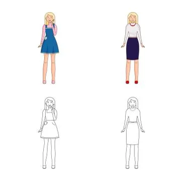 Vector illustration of posture and mood icon. Collection of posture and female Stock Illustration
