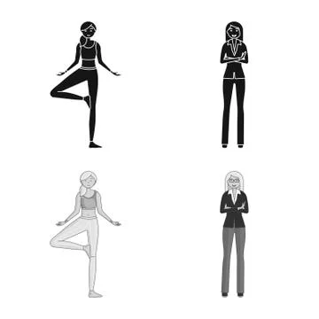 Vector illustration of posture and mood sign. Set of posture and female vector Illustrazione stock