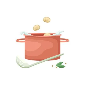 Vector illustration of a pot into which Russian dumplings are thrown. Cooking Illustrazione stock