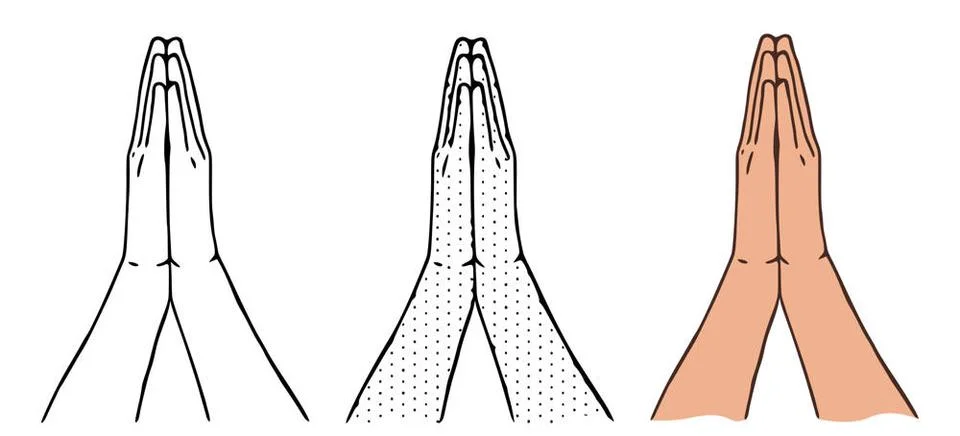  Vector illustration of praying hands in different styles isolated on whit... Stock Photos