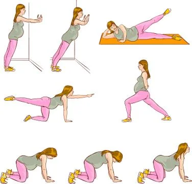Vector illustration of a pregnant exercises sets Stock Illustration