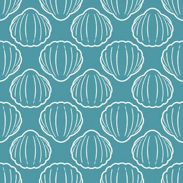 Vector illustration presents a symmetrical pattern of outlined seashells. T.. Stock Illustration