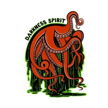 Vector illustration print art red tentacles of the monster octopus in the flow Stock Illustration