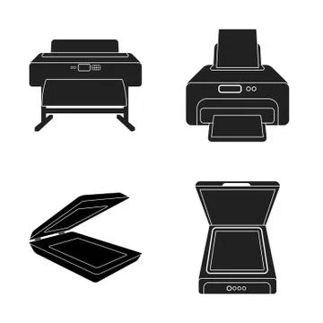 Vector illustration of printer and plotter sign. Set of printer and machine Ilustración de archivo