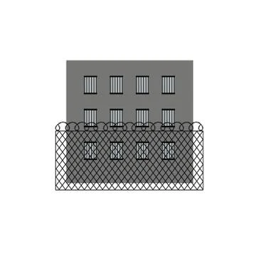 Vector illustration of prison jail building. Barbed wire fence Stock Illustration