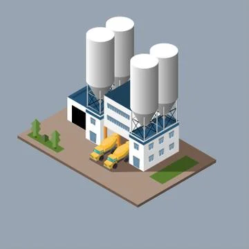 Vector illustration of the production of concrete loading concrete mixers Stock Illustration