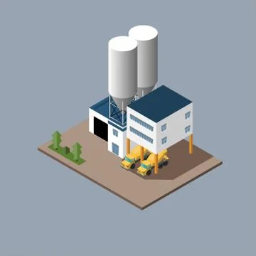 Vector illustration of the production of concrete loading concrete mixers Stock Illustration