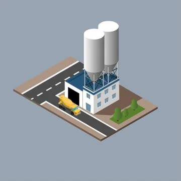 Vector illustration of the production of concrete loading concrete mixers Stock Illustration