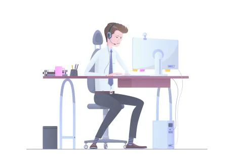 Vector illustration of the profession of the call center operator is on white Stock Illustration