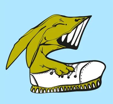 Vector illustration Profile of smiling laughing fox in a sneaker Illustrazione stock
