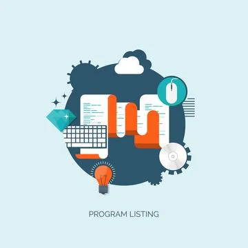 Vector illustration. Program listing. Flat computing background. Programming Stock Illustration