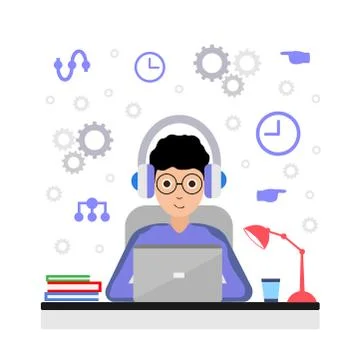 Vector illustration of a programmer getting brilliant ideas. Stock-Illustration