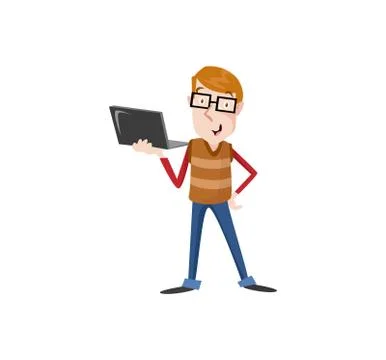 Vector Illustration programmer man character coding. Vector flat cartoon. Stock Illustration