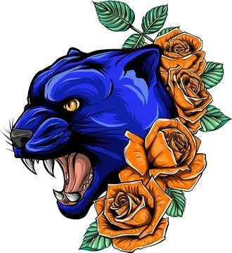 Vector illustration of puma head with roses Stock Illustration