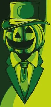 Vector illustration of pumpkin with elegant smoking Illustrazione stock