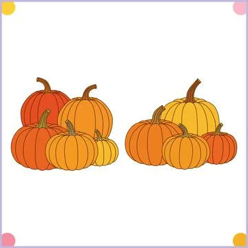 Vector Illustration Pumpkin Set with Green Stems and Curly Vines Clipart Stock Illustration