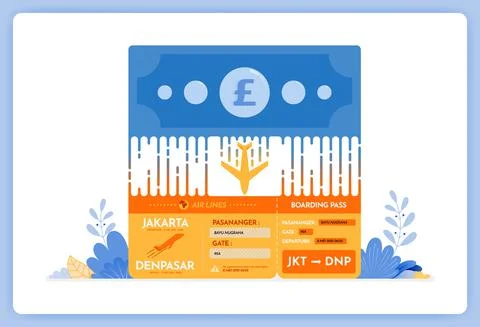 Vector illustration of purchase of flight tickets. local transactions in fore Stock Illustration