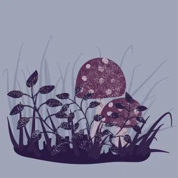Vector illustration with purple toxic toadstools Illustrazione stock