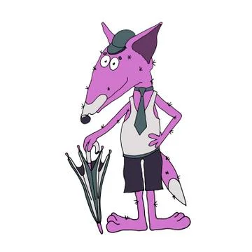 Vector illustration purple wolf in jersey and trousers and with umbrella Stock Illustration