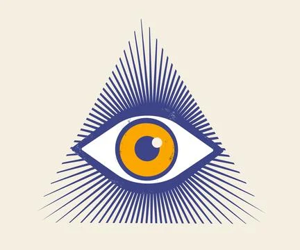 Vector illustration of pyramid with eye in retro vintage style. All seeing ey Stock Illustration