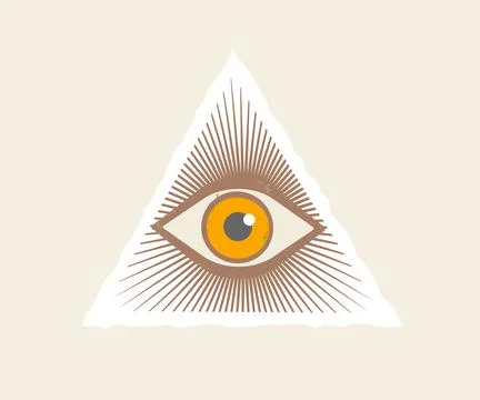 Vector illustration of pyramid with eye in retro vintage style. All seeing ey Stock Illustration