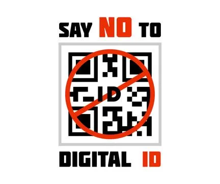Vector illustration of QR code and stop sign. Say no to digital ID. イラスト素材