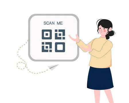 Vector Illustration, QR Code scanning Concept, cashless payment. woman show Qr イラスト素材