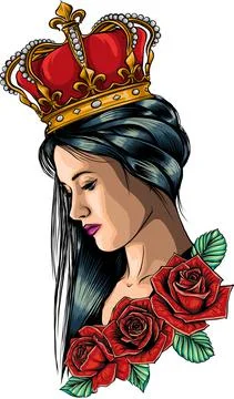 Vector illustration of queen with crown and roses イラスト素材