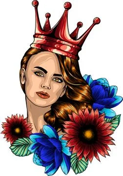 Vector illustration of queen head with flower Stock Illustration