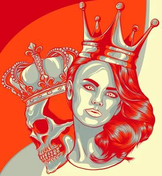Vector illustration of queen with king skull Stock Illustration