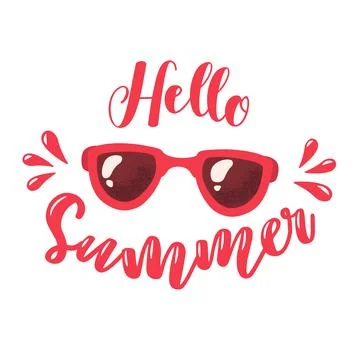Vector illustration with quote Hello Summer and hand drawn sun glasses isol.. Stock Illustration