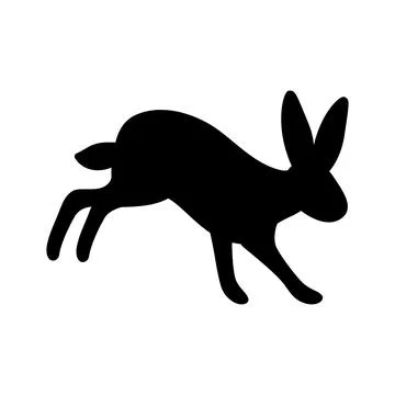 Vector illustration of a rabbit landing after a jump. Black silhouette of a hare Illustrazione stock