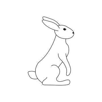 Vector illustration of a rabbit that is preparing to jump. Black outline on a Stock Illustration