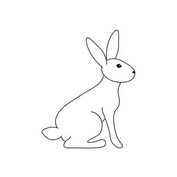 Vector illustration of a rabbit sitting on the ground. Black outline of a hare Stock Illustration