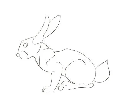 Vector illustration of a rabbit who is sitting, line drawing, vector Stock Illustration