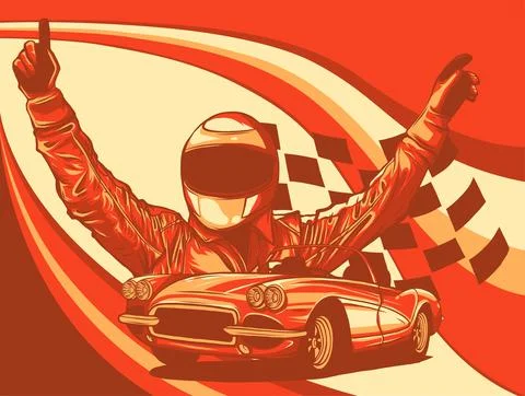 A vector illustration of a race car driver with flag Stock-Illustration