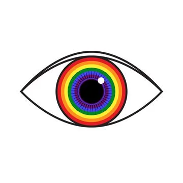 Vector illustration of rainbow colored eye. Flag of LGBT community inside eye Stock Illustration