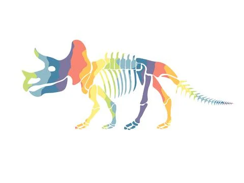 Vector illustration with rainbow dinosaur skeleton isolated on a white Stock Illustration