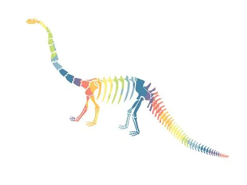 Vector illustration with rainbow dinosaur skeleton isolated on a white Stock Illustration