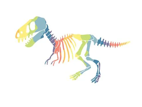 Vector illustration with rainbow dinosaur skeleton isolated on a white Stock Illustration